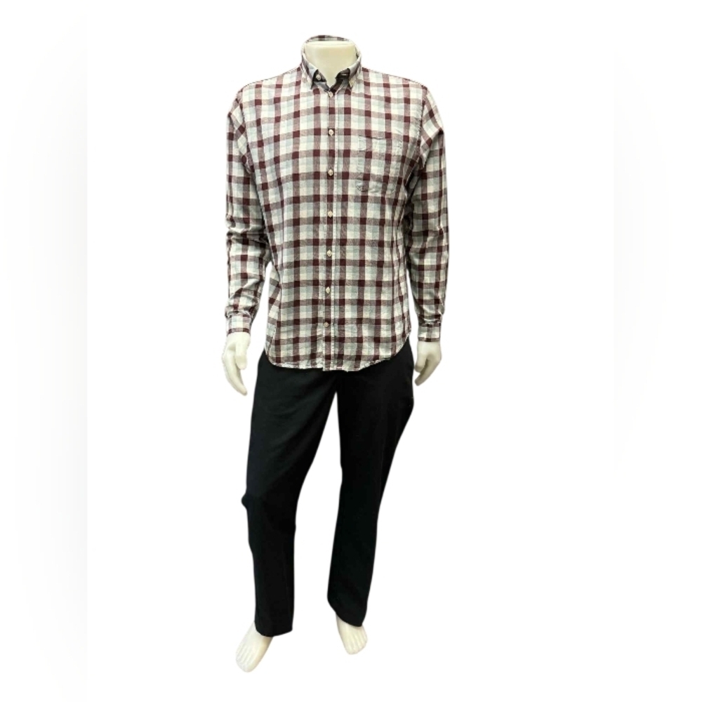 Frank And Oak Button Down Checkered Longsleeve Maroon/Blue/White Size Large